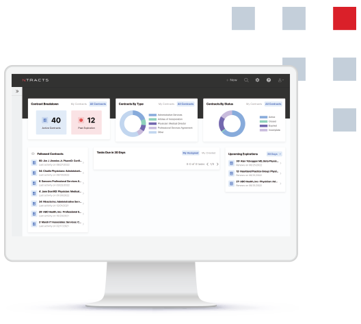 Ntracts contract lifecycle management software dashboard with symbol