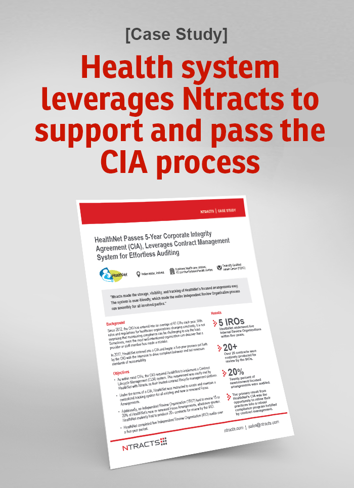 Case Study: Health system leverages Ntracts to support and pass the CIA process